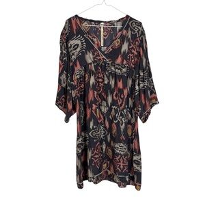 Uncle Frank Ikat Print V Neck Flowy Boho Shift Dress Size XL